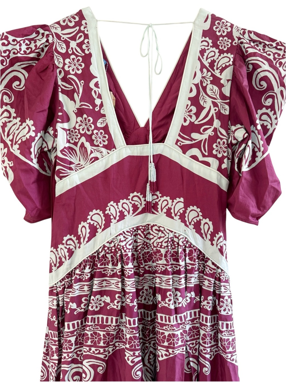 FARM RIO NWT Printed V Neck Puff Sleeve Maxi Dress Size Small in Purple Plum - Picture 11 of 14
